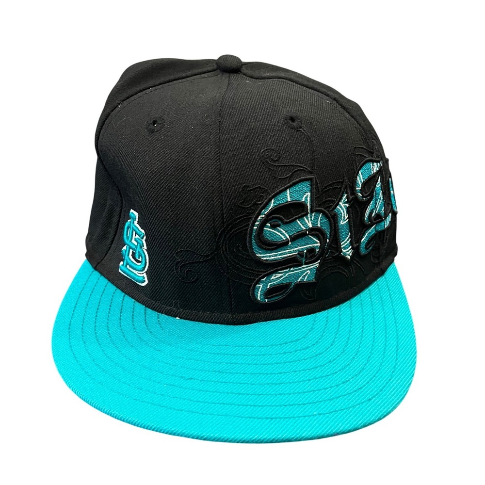 New Era 59FIFTY St Louis Cardinals Hat Mens 7 5/8 Black Teal Embroidered Fitted